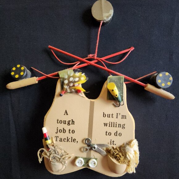 Vintage Fishing Vest Rods/Poles A Tough Job To Tackle Refrigerator/Fridge Magnet - Picture 1 of 7